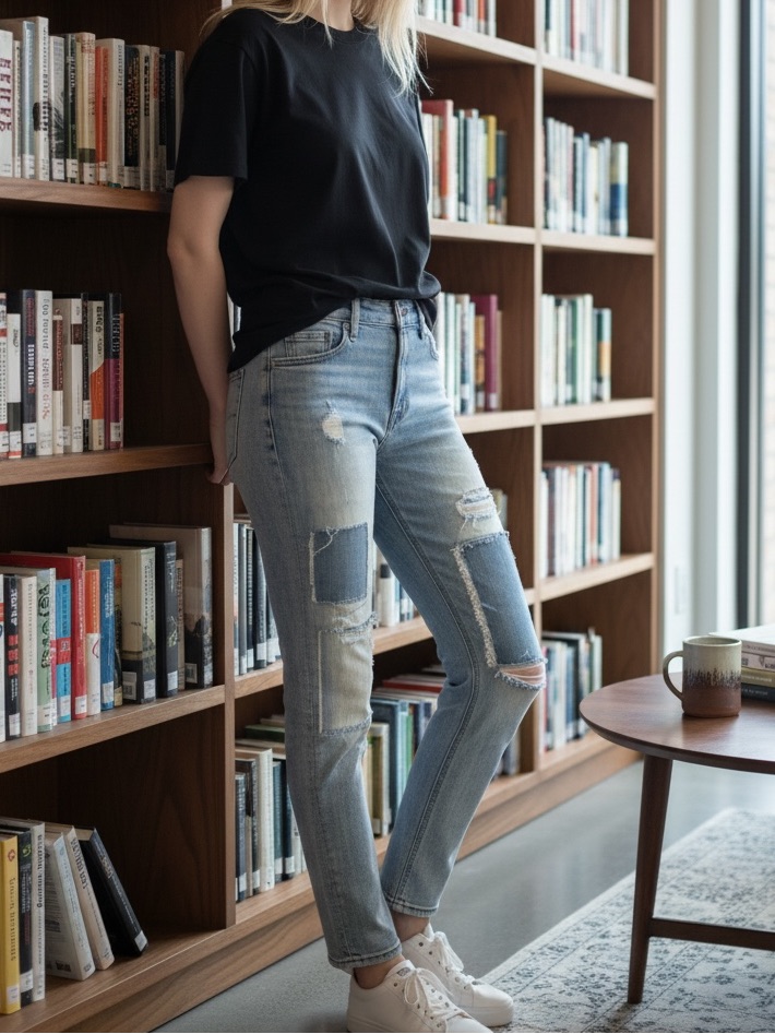 Lucky Brand Light Blue Patchwork Straight-Leg Jeans